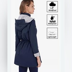 Women’s Navy Waterproof Trench Coat with Hood
